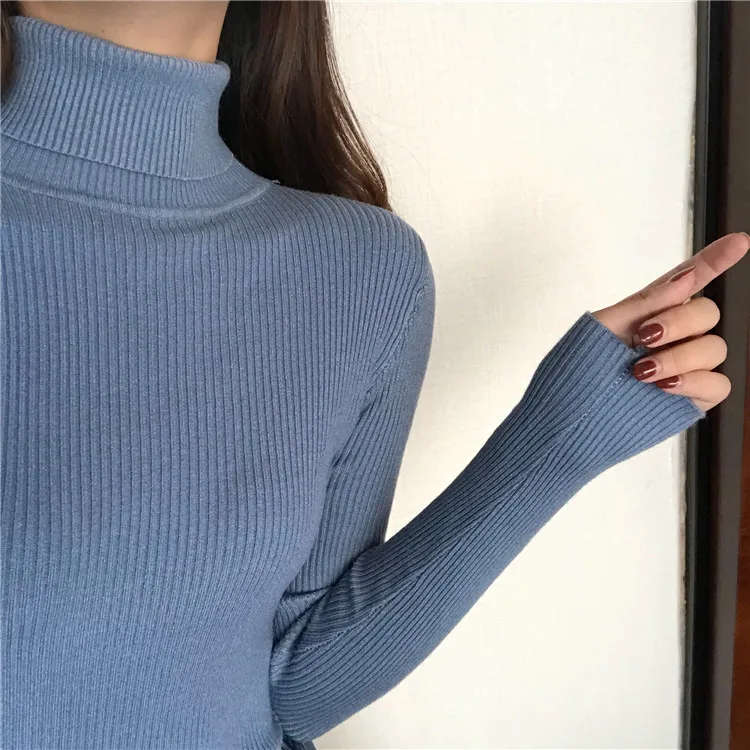 2024 Autumn Winter Thick Sweater Women Knitted Ribbed Pullover Sweater Long Sleeve Turtleneck Slim Jumper Soft Warm Pull Femme