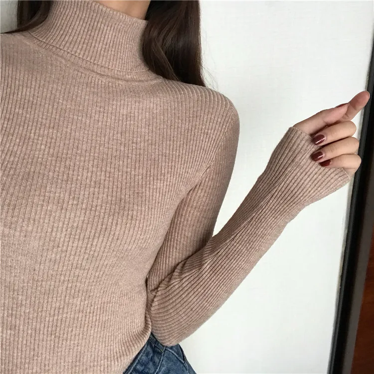 2024 Autumn Winter Thick Sweater Women Knitted Ribbed Pullover Sweater Long Sleeve Turtleneck Slim Jumper Soft Warm Pull Femme