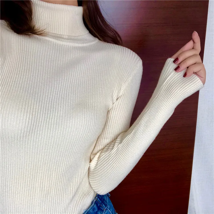 2024 Autumn Winter Thick Sweater Women Knitted Ribbed Pullover Sweater Long Sleeve Turtleneck Slim Jumper Soft Warm Pull Femme