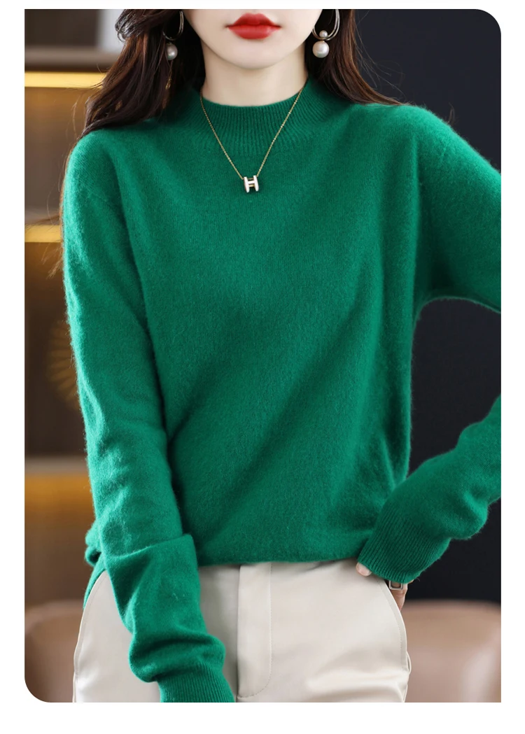 100% Merino Wool Cashmere Sweater Women Knitted Sweater Turtleneck Long Sleeve Pullovers Autumn Winter Clothing Warm Jumper Tops