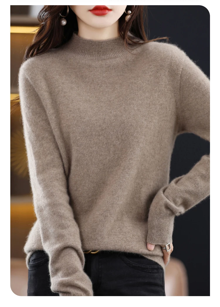 100% Merino Wool Cashmere Sweater Women Knitted Sweater Turtleneck Long Sleeve Pullovers Autumn Winter Clothing Warm Jumper Tops