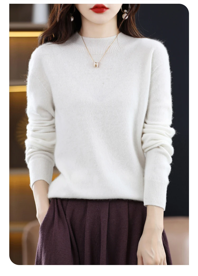 100% Merino Wool Cashmere Sweater Women Knitted Sweater Turtleneck Long Sleeve Pullovers Autumn Winter Clothing Warm Jumper Tops