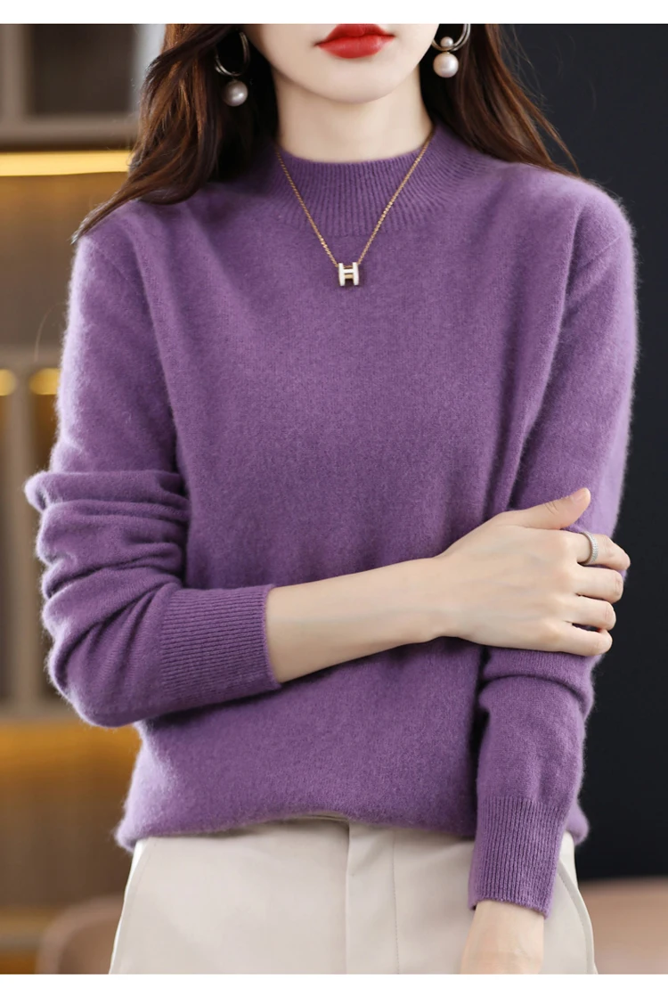 100% Merino Wool Cashmere Sweater Women Knitted Sweater Turtleneck Long Sleeve Pullovers Autumn Winter Clothing Warm Jumper Tops