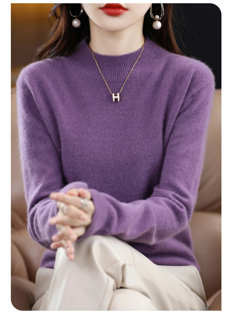 100% Merino Wool Cashmere Sweater Women Knitted Sweater Turtleneck Long Sleeve Pullovers Autumn Winter Clothing Warm Jumper Tops