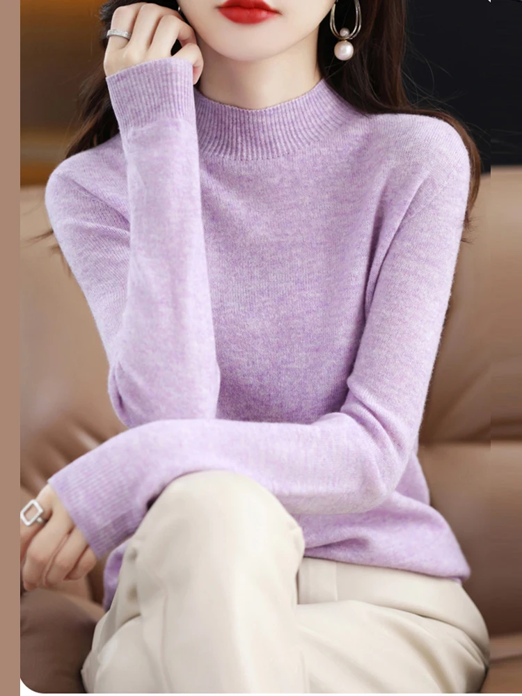 100% Merino Wool Cashmere Sweater Women Knitted Sweater Turtleneck Long Sleeve Pullovers Autumn Winter Clothing Warm Jumper Tops