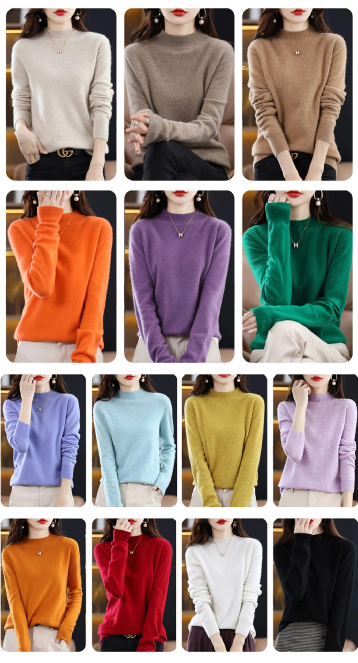 100% Merino Wool Cashmere Sweater Women Knitted Sweater Turtleneck Long Sleeve Pullovers Autumn Winter Clothing Warm Jumper Tops