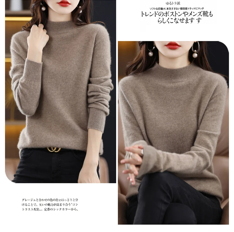 100% Merino Wool Cashmere Sweater Women Knitted Sweater Turtleneck Long Sleeve Pullovers Autumn Winter Clothing Warm Jumper Tops