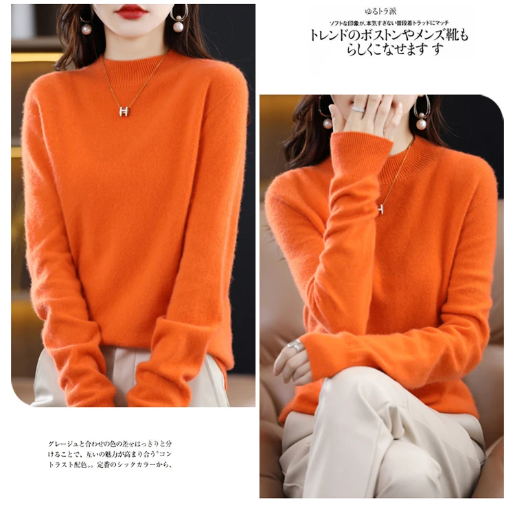 100% Merino Wool Cashmere Sweater Women Knitted Sweater Turtleneck Long Sleeve Pullovers Autumn Winter Clothing Warm Jumper Tops