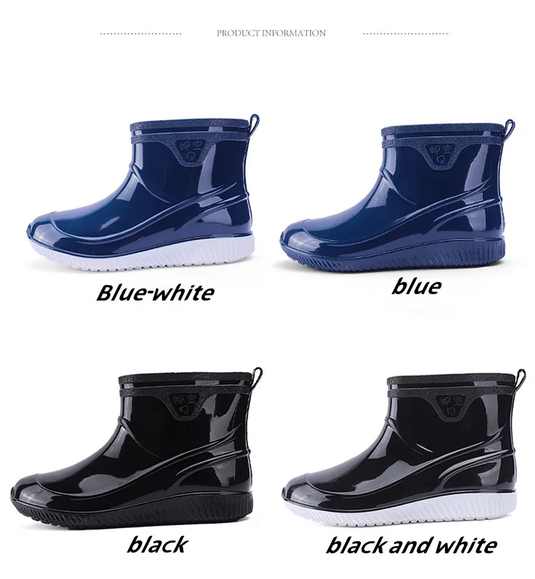 STRONGSHEN Fashion Men Rain Boots Waterproof Rubber Ankle Boot Non Skid Work Shoes Comfortable Rainy Shoes Outdoor Fishing Shoes