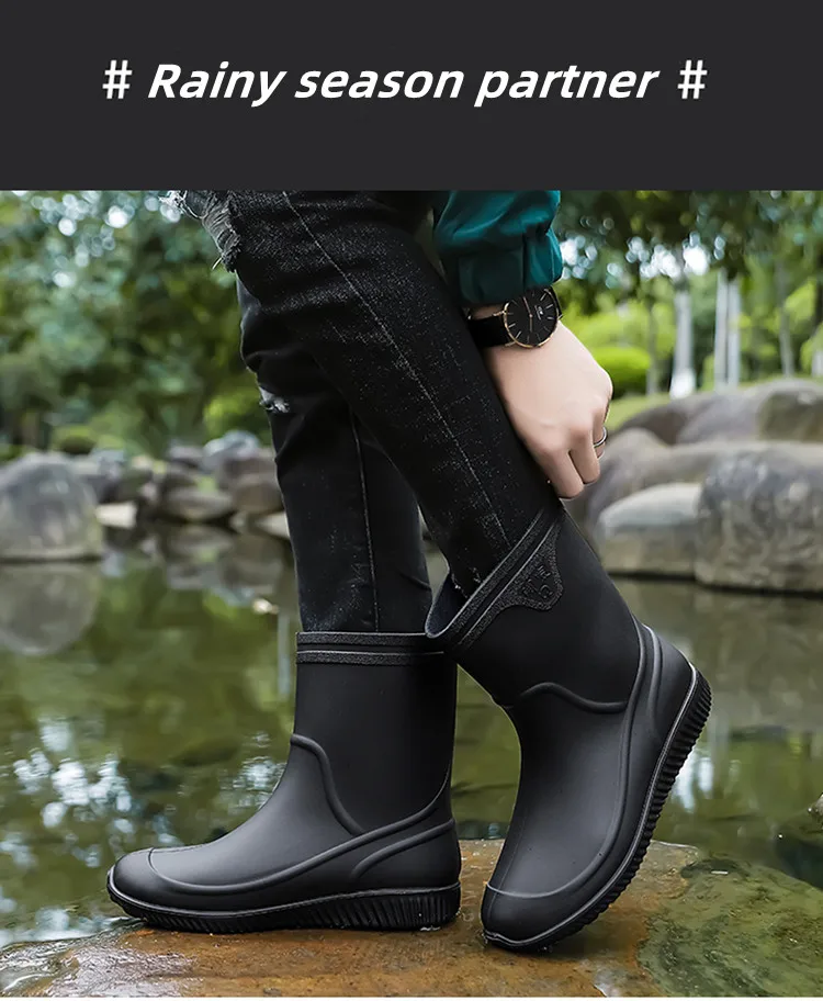 STRONGSHEN Fashion Men Rain Boots Waterproof Rubber Ankle Boot Non Skid Work Shoes Comfortable Rainy Shoes Outdoor Fishing Shoes