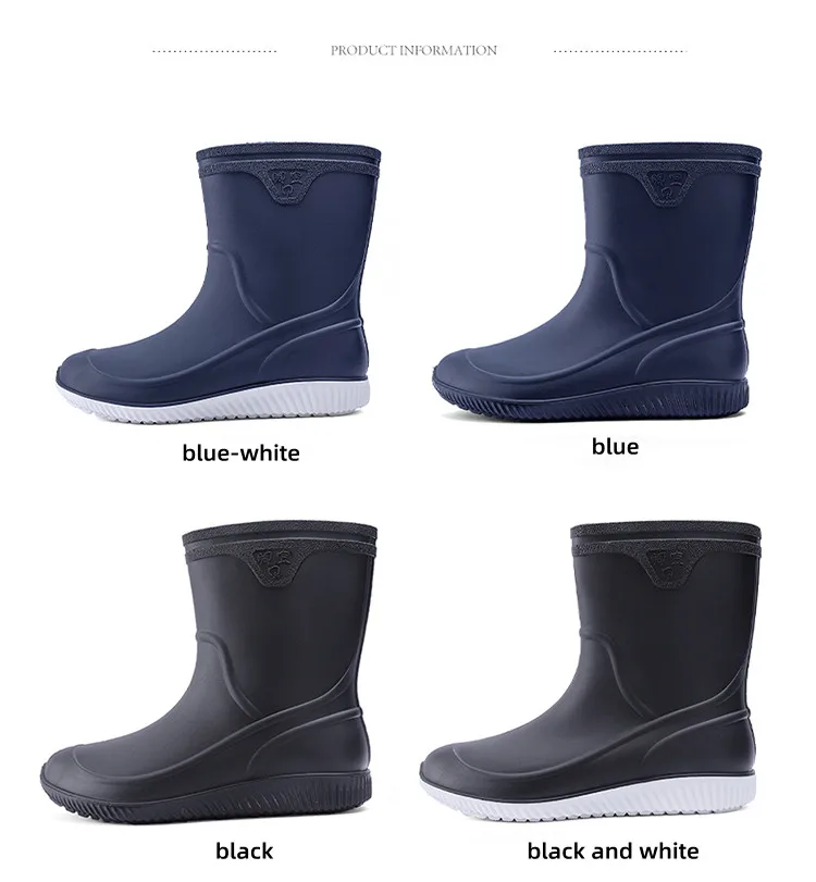 STRONGSHEN Fashion Men Rain Boots Waterproof Rubber Ankle Boot Non Skid Work Shoes Comfortable Rainy Shoes Outdoor Fishing Shoes