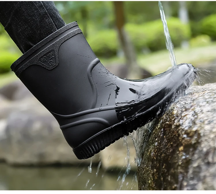 STRONGSHEN Fashion Men Rain Boots Waterproof Rubber Ankle Boot Non Skid Work Shoes Comfortable Rainy Shoes Outdoor Fishing Shoes