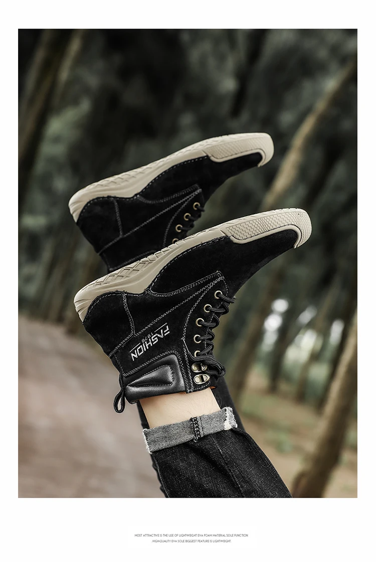 STRONGSHEN Men Boots Handmade Leather Casual Shoes Winter With Fur High Top Shoes Lace Up Comfort Walking Shoes Moccasins Boots