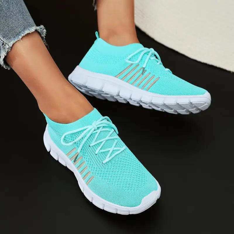 Mesh Breathable Soft Sole Sneakers Women Lightweight Non-Slip Running Walking Shoes Woman 2024 Spring Casual Lace Up Flats Shoes