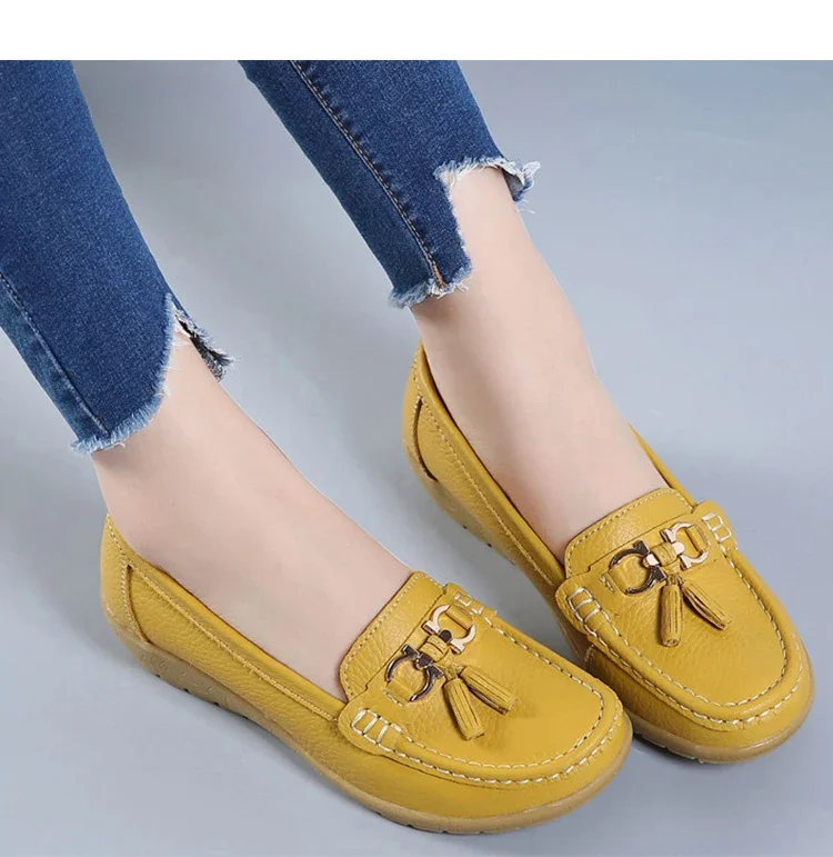 Women Flats Ballet Shoes Ballerina Ladies Casual Shoes Leather Breathable Moccasins Women’s Boat White Flats Shoes Women