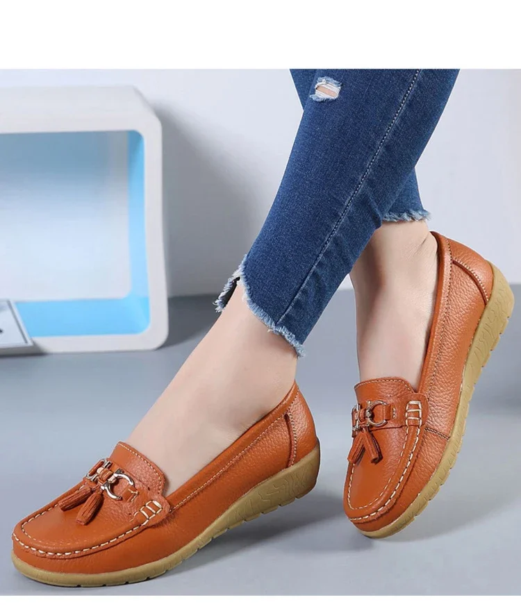 Women Flats Ballet Shoes Ballerina Ladies Casual Shoes Leather Breathable Moccasins Women’s Boat White Flats Shoes Women