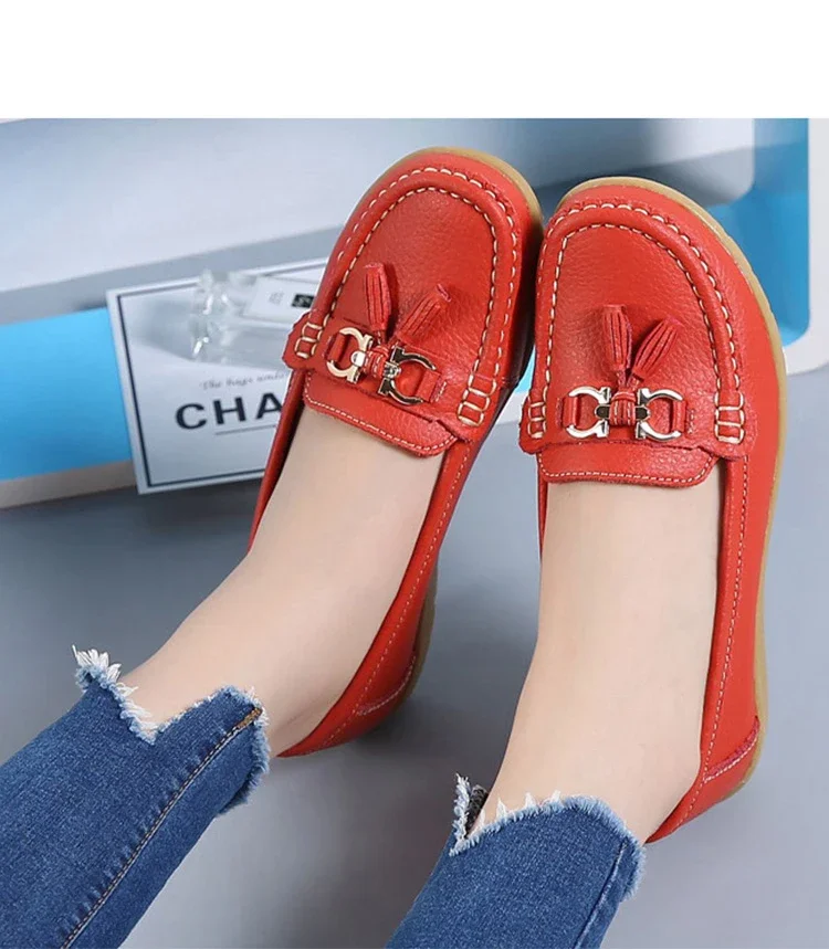 Women Flats Ballet Shoes Ballerina Ladies Casual Shoes Leather Breathable Moccasins Women’s Boat White Flats Shoes Women