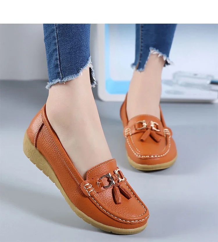 Women Flats Ballet Shoes Ballerina Ladies Casual Shoes Leather Breathable Moccasins Women’s Boat White Flats Shoes Women