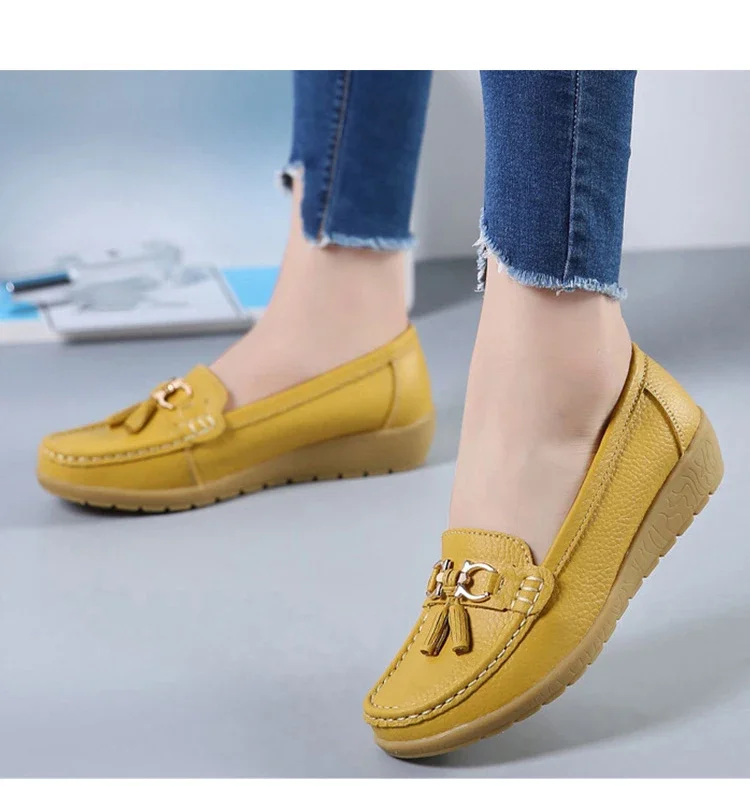 Women Flats Ballet Shoes Ballerina Ladies Casual Shoes Leather Breathable Moccasins Women’s Boat White Flats Shoes Women