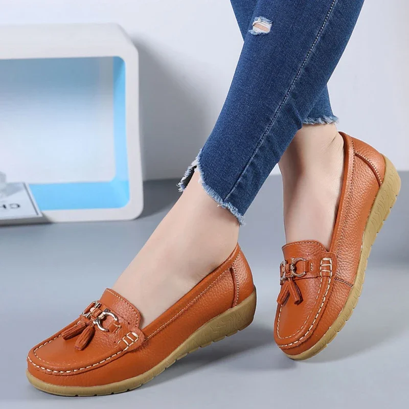 Women Flats Ballet Shoes Ballerina Ladies Casual Shoes Leather Breathable Moccasins Women’s Boat White Flats Shoes Women