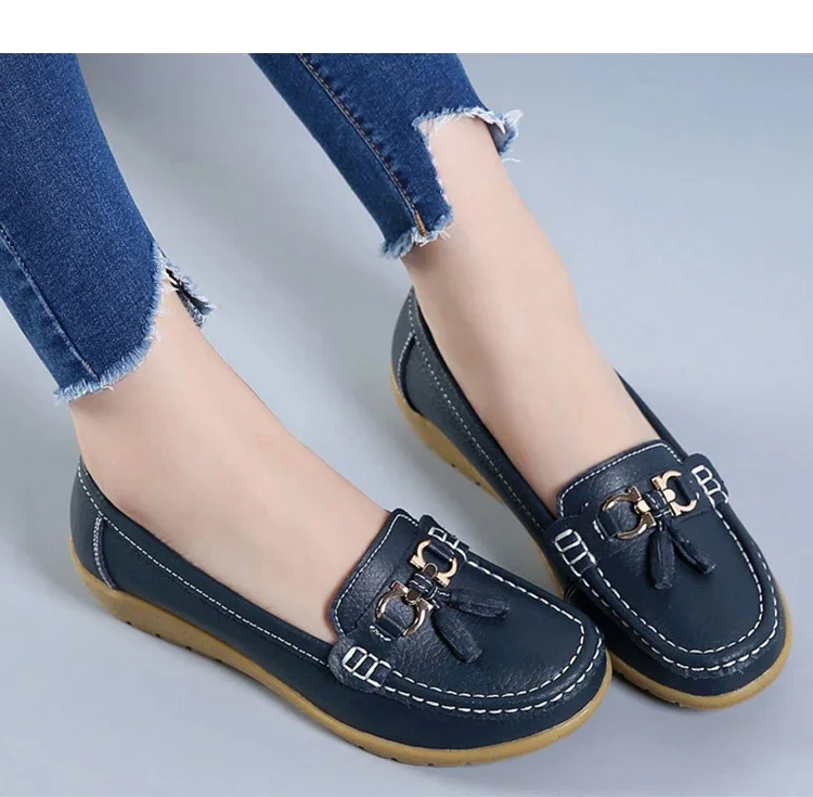 Women Flats Ballet Shoes Ballerina Ladies Casual Shoes Leather Breathable Moccasins Women’s Boat White Flats Shoes Women