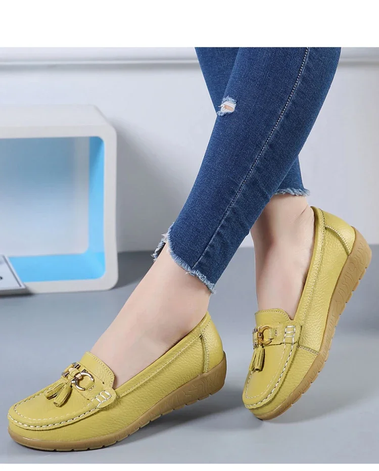 Women Flats Ballet Shoes Ballerina Ladies Casual Shoes Leather Breathable Moccasins Women’s Boat White Flats Shoes Women