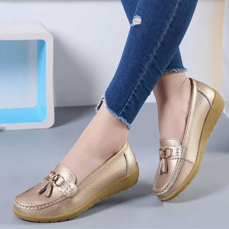 Women Flats Ballet Shoes Ballerina Ladies Casual Shoes Leather Breathable Moccasins Women’s Boat White Flats Shoes Women