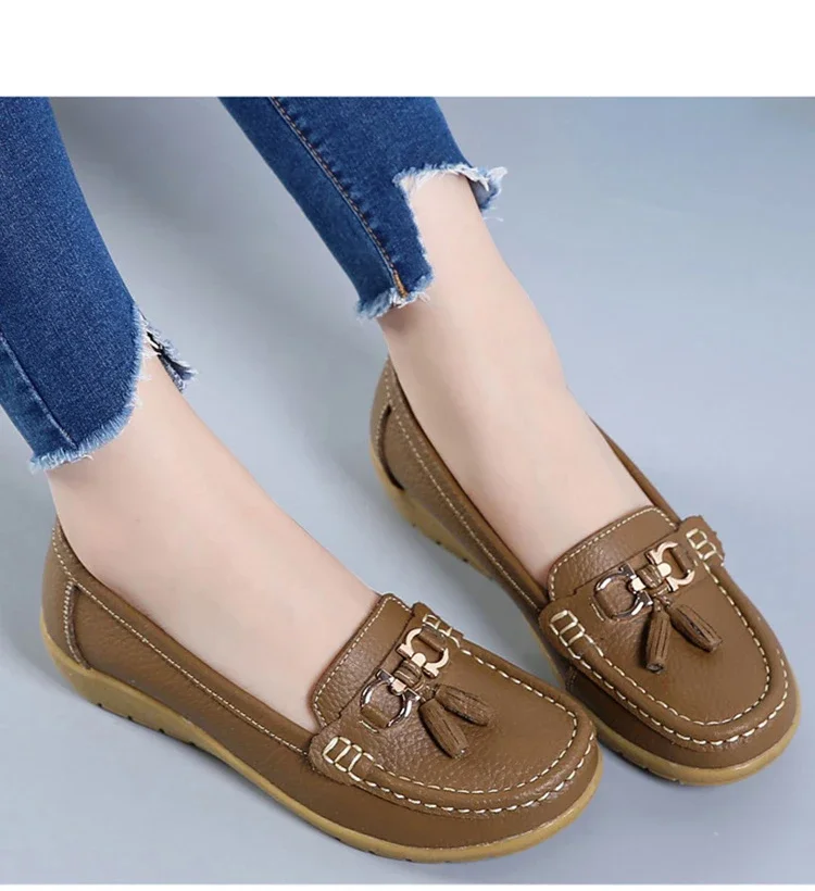 Women Flats Ballet Shoes Ballerina Ladies Casual Shoes Leather Breathable Moccasins Women’s Boat White Flats Shoes Women