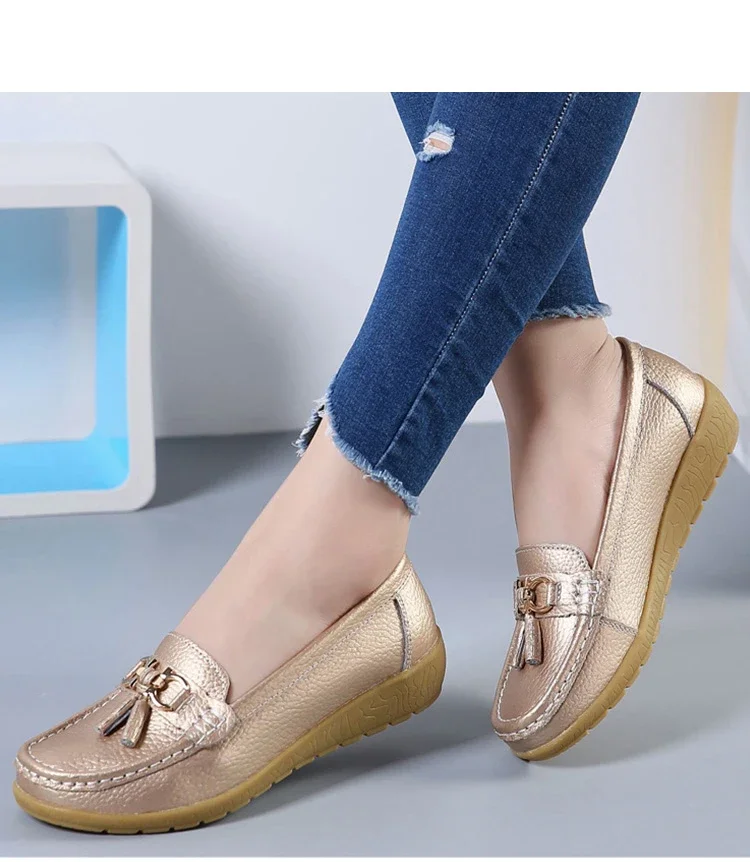 Women Flats Ballet Shoes Ballerina Ladies Casual Shoes Leather Breathable Moccasins Women’s Boat White Flats Shoes Women